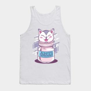 Anti Depressive Cat Design Tank Top